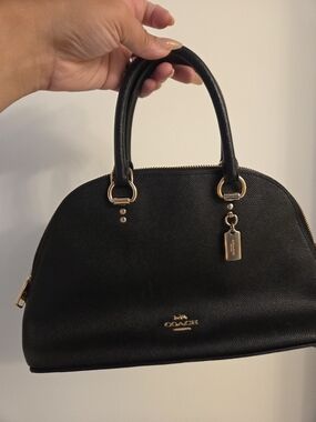 Coach Black Leather Dome Satchel with Gold Hardware